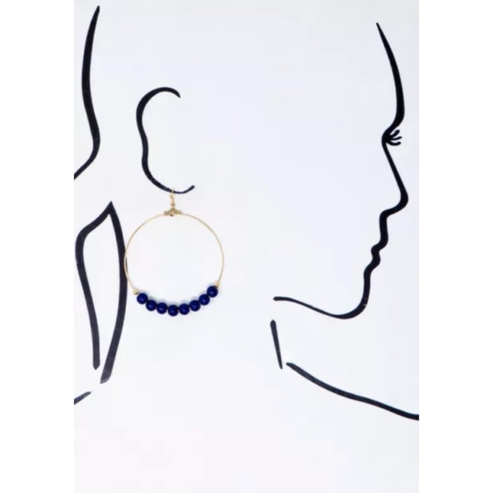 Pink Jade Natural Stone Bead Gold Hoop Earrings - Picture 3 of 3